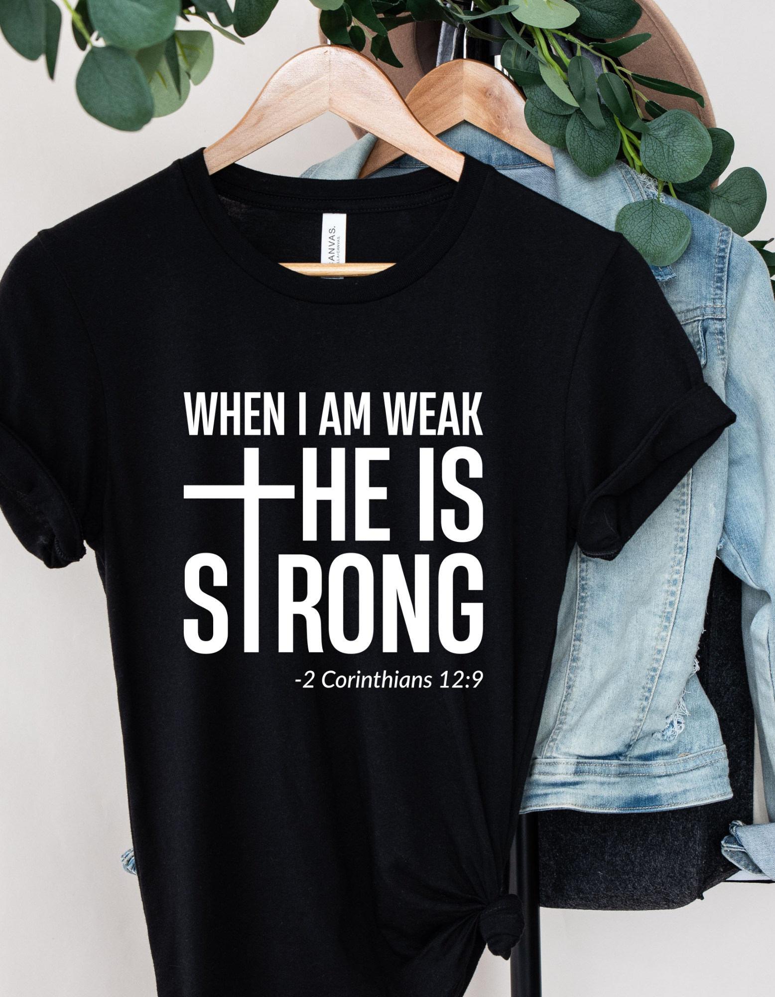 When I am Weak He is Strong Women’s Short Sleeve Graphic Tee