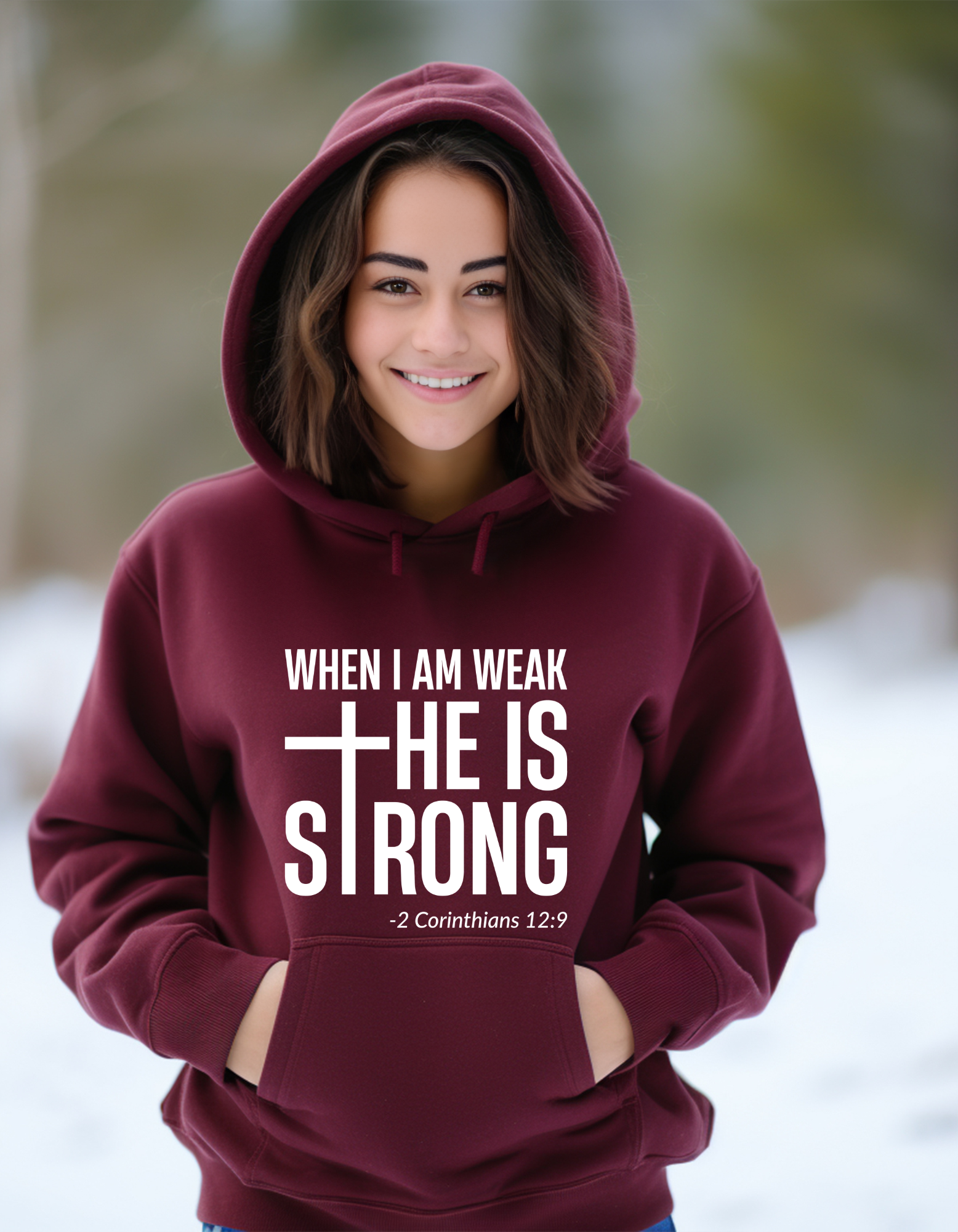 When I am Weak He is Strong Women’s Hooded Sweatshirt