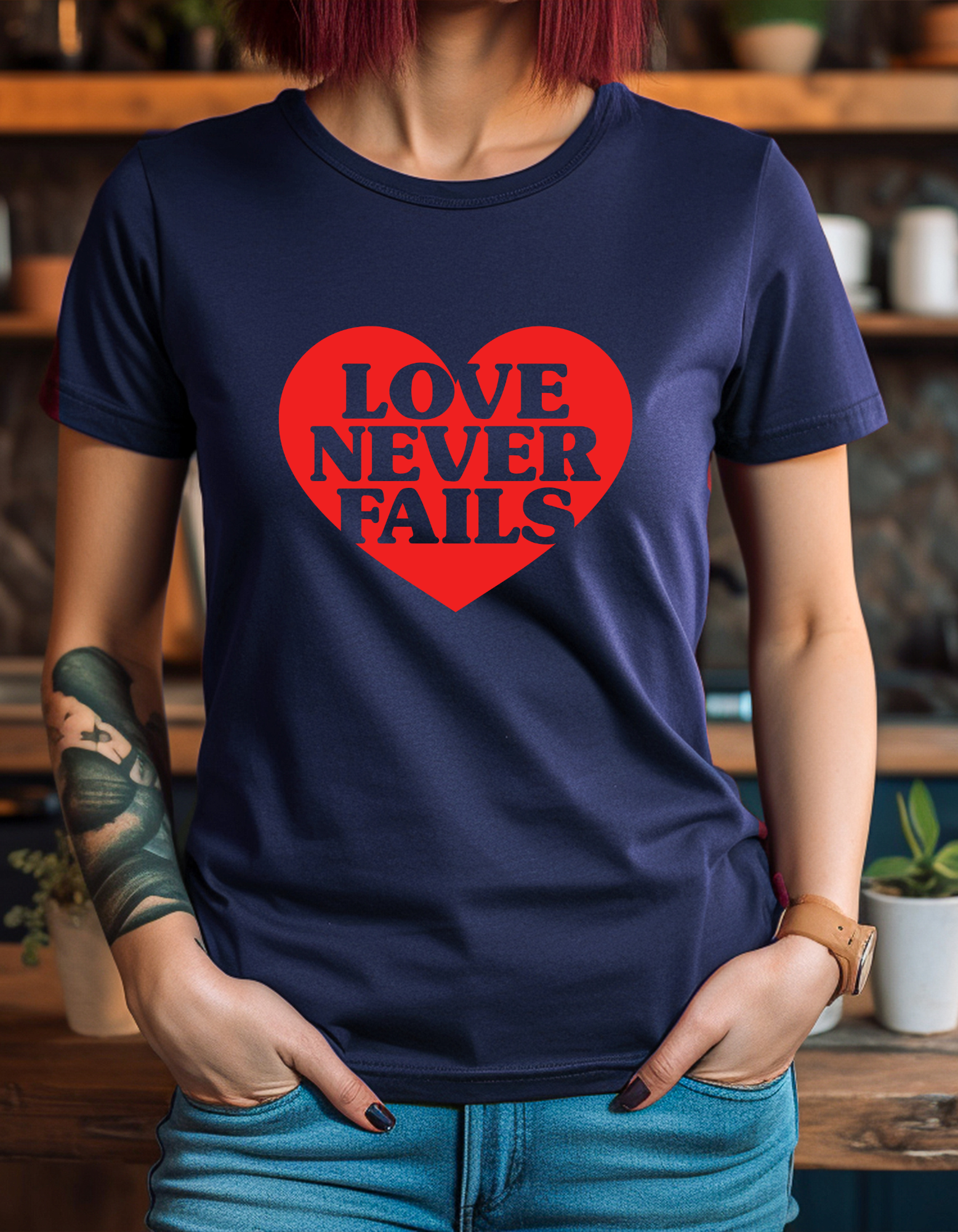 Love Never Fails Women Short Sleeve Graphic Tee